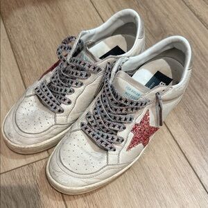 Golden Goose White and Pink Star and Custom Shoe Laces Sneakers
